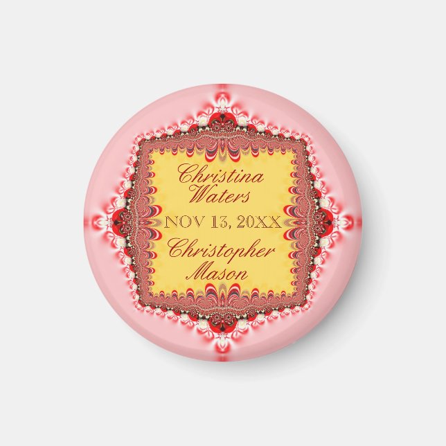 Pink Red Lace Wedding Date Announcement Magnet (Front)