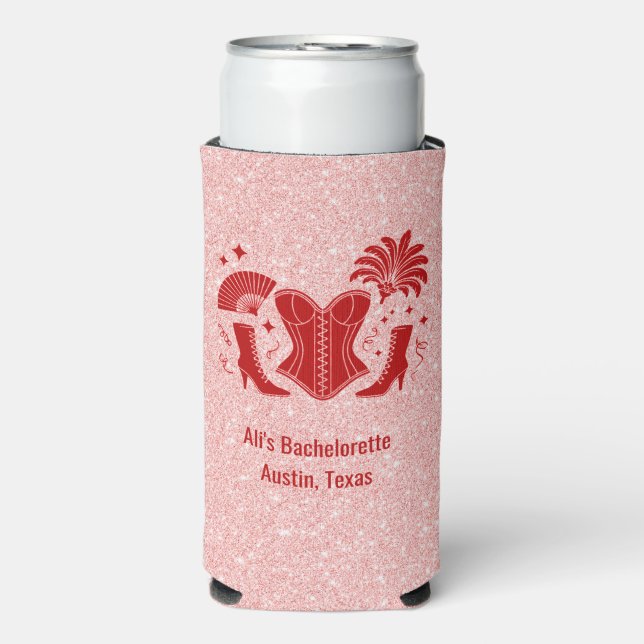 Pink + Red Las Vegas Showgirl Bridesmaid Seltzer Can Cooler (Seltzer Front)