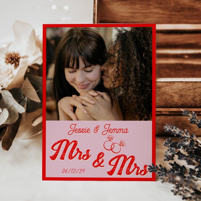 Pink & Red Lesbian Wedding Photo Save The Date Invitation (Creator Uploaded)