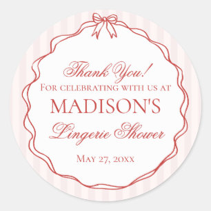 Pink & Red Lingerie Shower Panty Party Favors Classic Round Sticker
