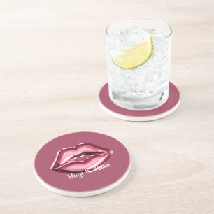 Pink Red Lips Kiss Coaster