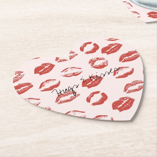 Pink Red Lips Kiss Paper Coaster (Angled)