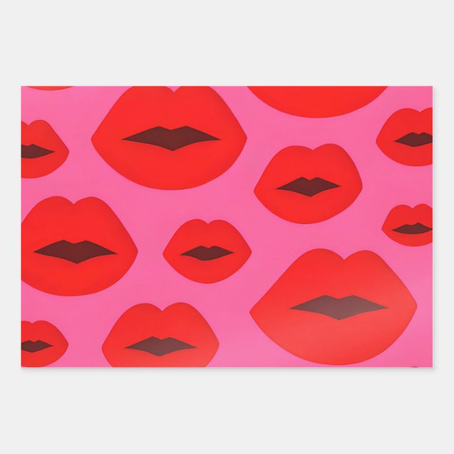 Pink & Red Lips Wrapping Paper (Front)