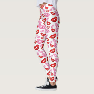 Pink Red Lipstick Print Leggings