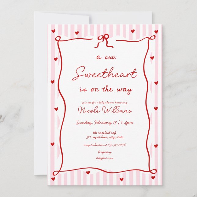 Pink Red Little Sweetheart Baby Shower Invitation (Front)