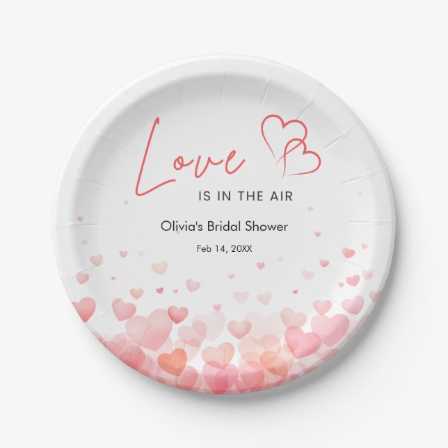 Pink & Red Love is in the Air Bridal Shower  Paper Plate (Front)