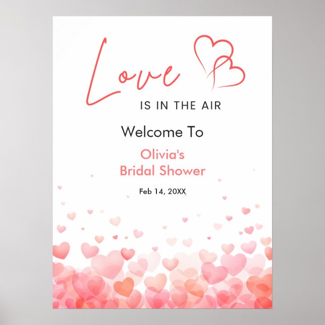 Pink Red Love is in the Air Bridal Shower Welcome  Poster (Front)