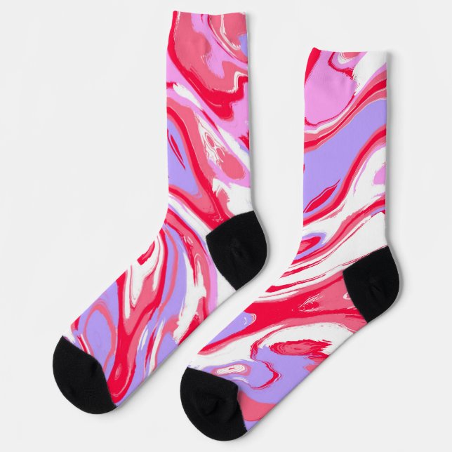 Pink Red Marble Texture Liquid Paint Mixture Socks (Left)