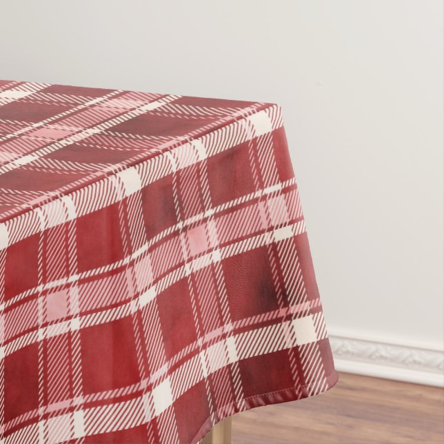 Pink, Red, Maroon, and Cream Tartan Plaid Tablecloth (In Situ)