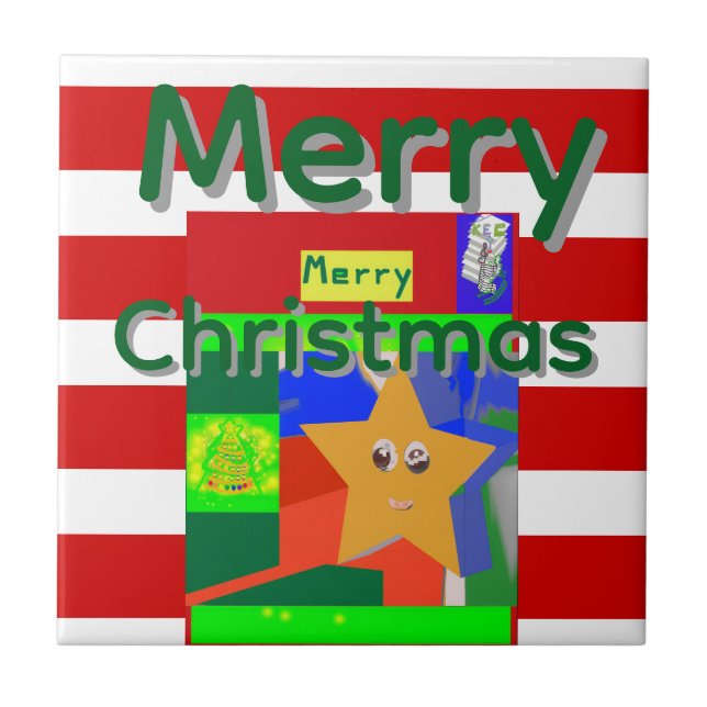 Pink Red Merry Christmas  Tile (Front)