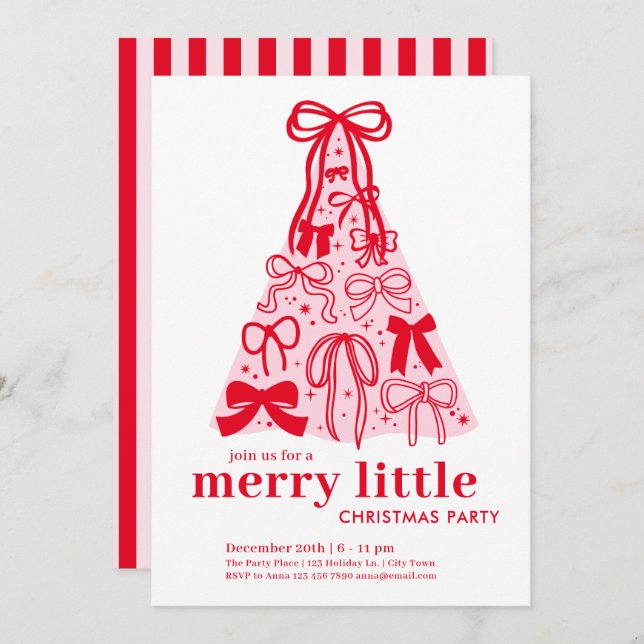 Pink Red Merry Little Christmas Holiday Party Invitation (Front/Back)