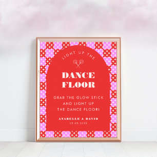 Pink Red Mid Century Mod Dance Floor Wedding Sign