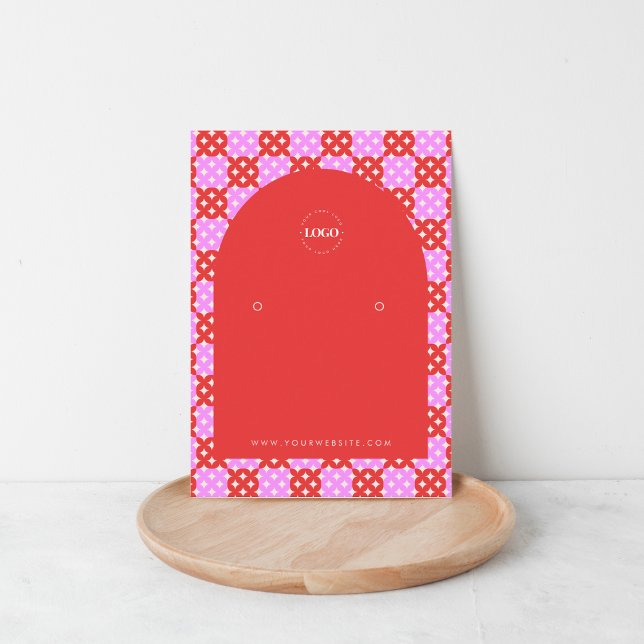 Pink Red Mid Century Modern Logo Earring Display Business Card (Creator Uploaded)
