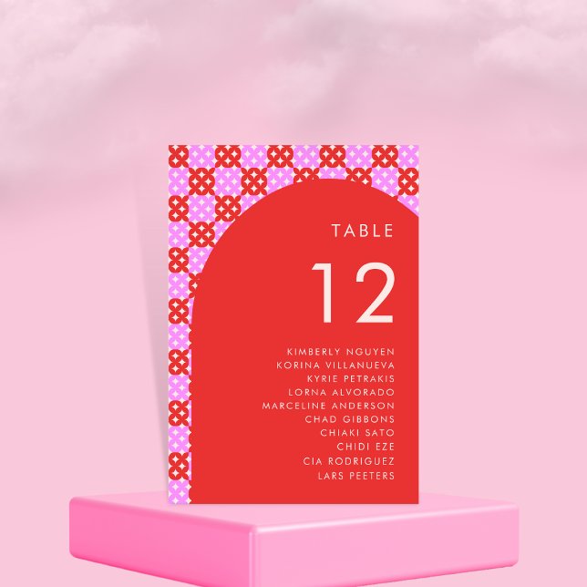 Pink & Red Mid Century Seating Chart Names Wedding Table Number (Creator Uploaded)