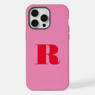 Pink Red Minimalist Modern Initial Bold Monogram iPhone 15 Pro Max Case