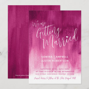 Pink red modern art painting wedding invitations