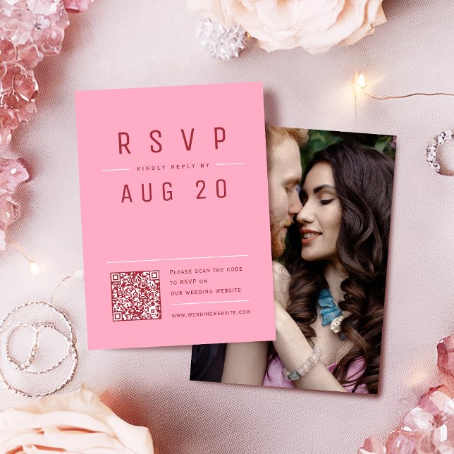 Pink Red Modern Chic Simple Typography QR code RSVP Card (Pink Red Modern Chic Simple Typography QR code RSVP Card)