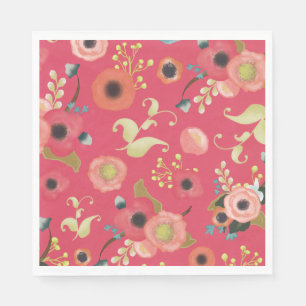 Pink Red Modern Floral Pattern Party Napkin
