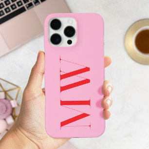 Pink Red Modern Minimalist Initial Monogram iPhone 16 Pro Max Case
