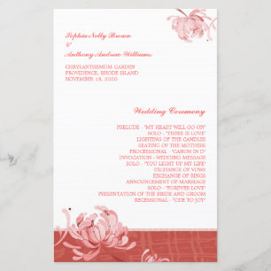 Pink Red Monotone Floral Wedding Program