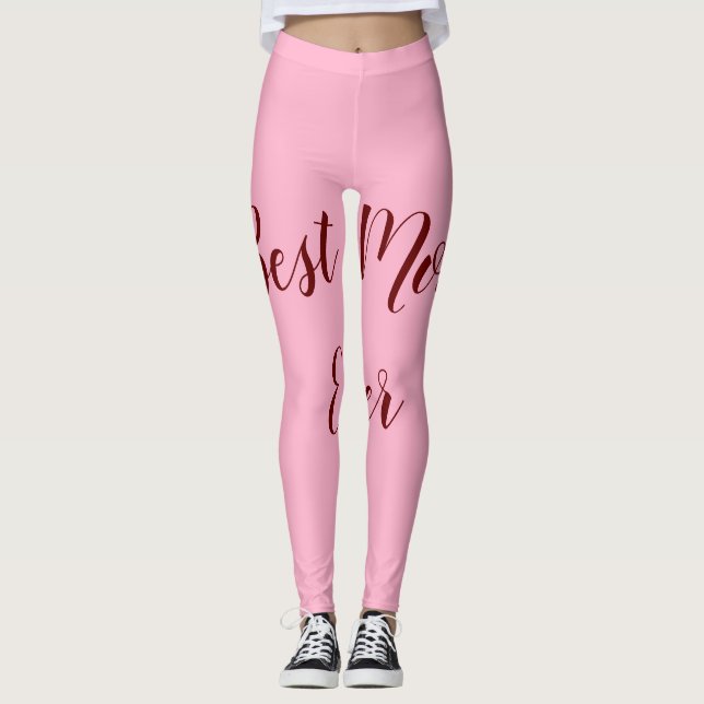 Pink red mother's day best Mum ever gift add text Leggings (Front)