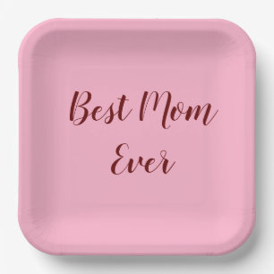 Pink red mother's day best Mum ever gift add text Paper Plate