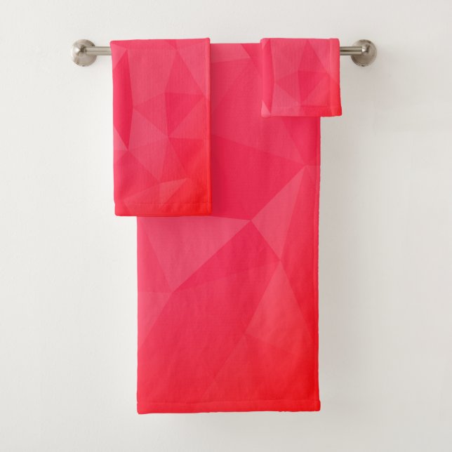 Pink red neon magenta geometric mesh pattern bath towel set (Insitu)