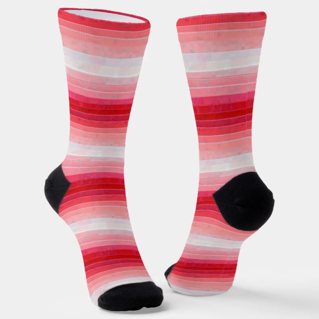 Pink Red Ombre Stripes Socks (Angled)