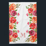 Pink Red Orange Flowers Monogrammed Tea Towel<br><div class="desc">Floral pattern of red,  orange,  pink and burgundy flowers and green leaves on ANY COLOR BACKGROUND - we show white. Personalise with a monogram,  initials,  name,  or saying for yourself,  a gift,  wedding gift,  or gift for mother's day.</div>