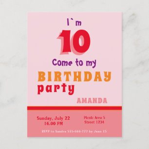Pink Red Orange Girly Birthday Party Invitation
