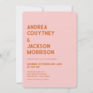 Pink Red Orange Groovy Retro 70s Wedding Invitation