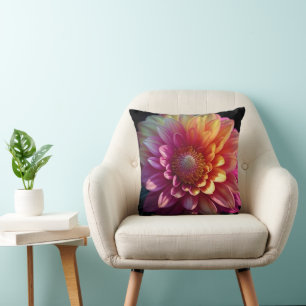 Pink Red Orange Yellow Purple Dahlia Flower Cushion