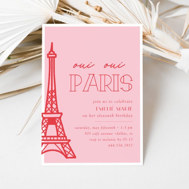 Pink Red Paris Girls Birthday Party Invitation (Creator Uploaded)