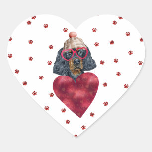 Pink Red Paws Gordon Setter Dog Valentine's Heart Sticker