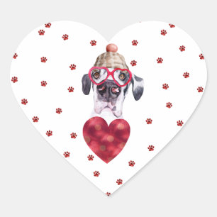 Pink Red Paws Heart Great Dane Dog Valentine's Sticker