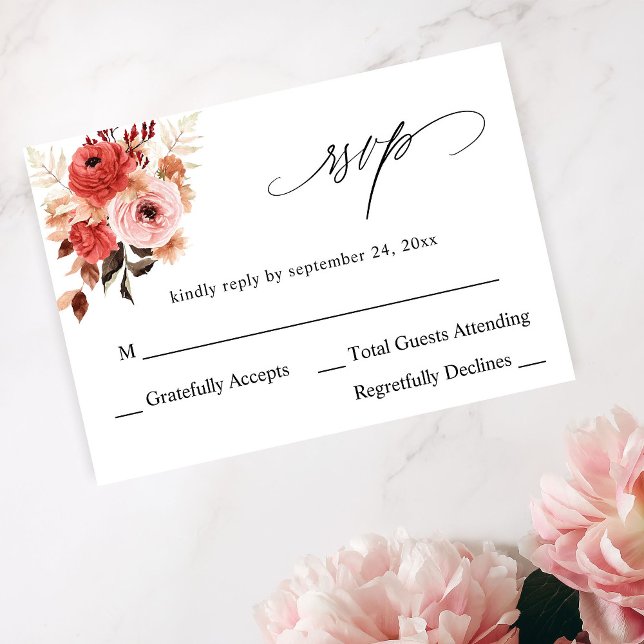 Pink & Red Pink Floral no Meal RSVP Card (Creator Uploaded)