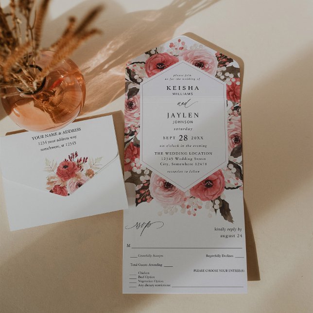 Pink & Red Pink Floral Wedding 2 All In One Invitation (Creator Uploaded)