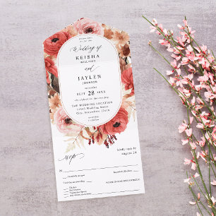 Pink & Red Pink Floral Wedding All In One Invitation