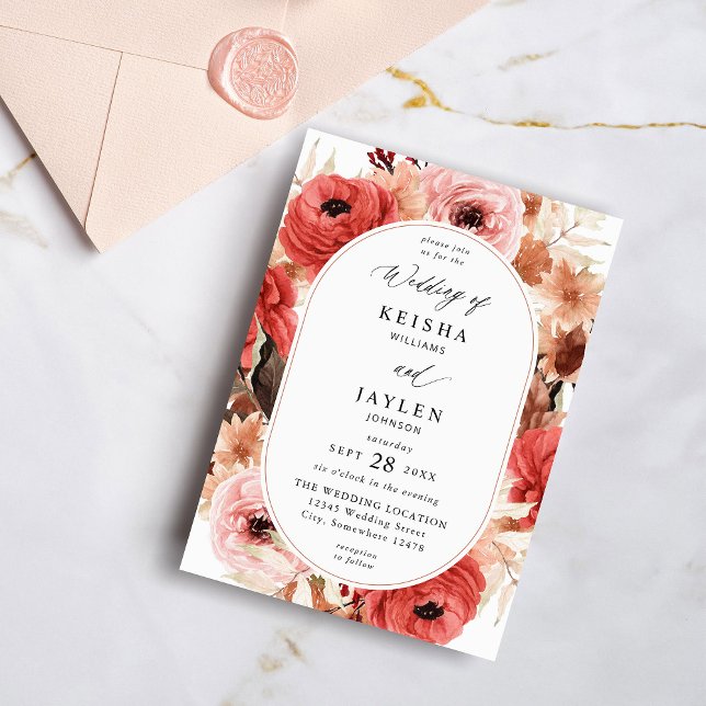 Pink & Red Pink Floral Wedding Invitation (Creator Uploaded)