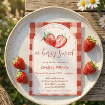 Pink Red Plaid Berry Sweet Strawberry Baby Shower