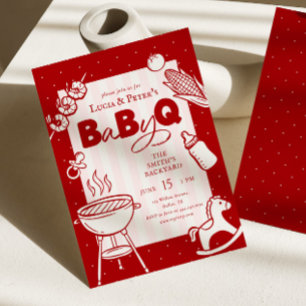 Pink & Red Polkadot BBQ Couples Baby-Q Baby Shower Invitation