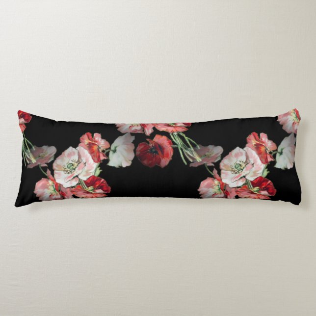Pink & Red Poppies Pattern Custom Body Cushion (Front)