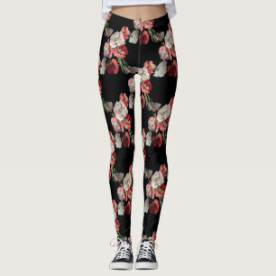 Pink & Red Poppies Pattern Custom Leggings