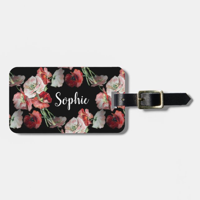 Pink & Red Poppies Pattern Custom Luggage Tag (Front Horizontal)