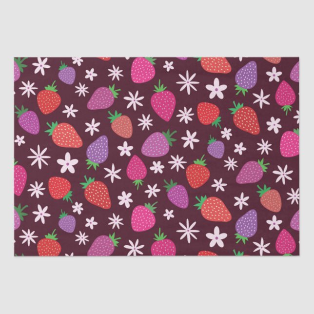 Pink Red Purple Strawberry Floral Pattern  Tissue Paper (Front)