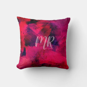 Pink Red Purple Watercolor Abstract Monogram Cushion