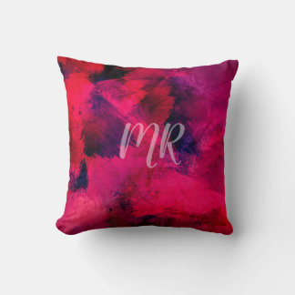 Pink Red Purple Watercolor Abstract Monogram Cushion