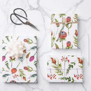 Pink Red Purple Watercolor Florals Wrapping Paper Sheet