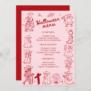 Pink Red Quirky Hand Drawn Doodles Halloween  Menu