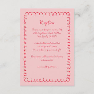 Pink Red Quirky Hand-drawn Frame Wedding Reception Enclosure Card
